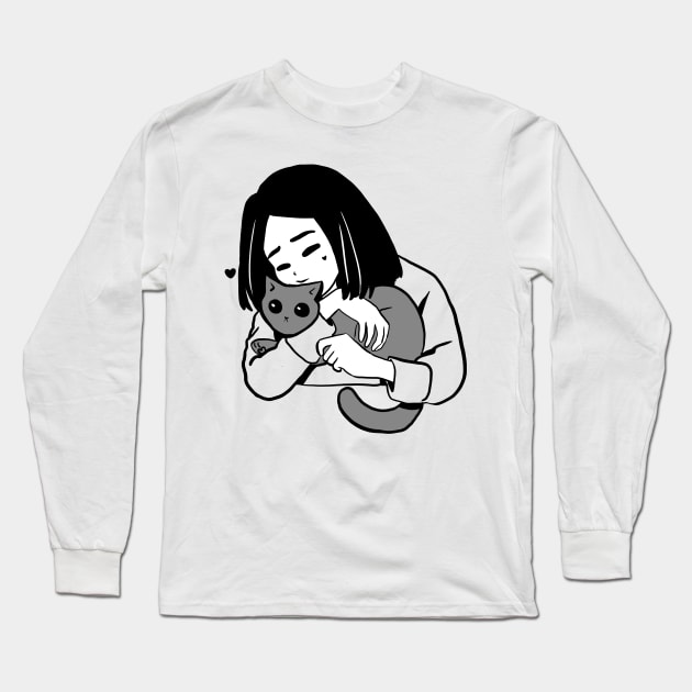 Cute girl and gray cat Long Sleeve T-Shirt by Mayarart